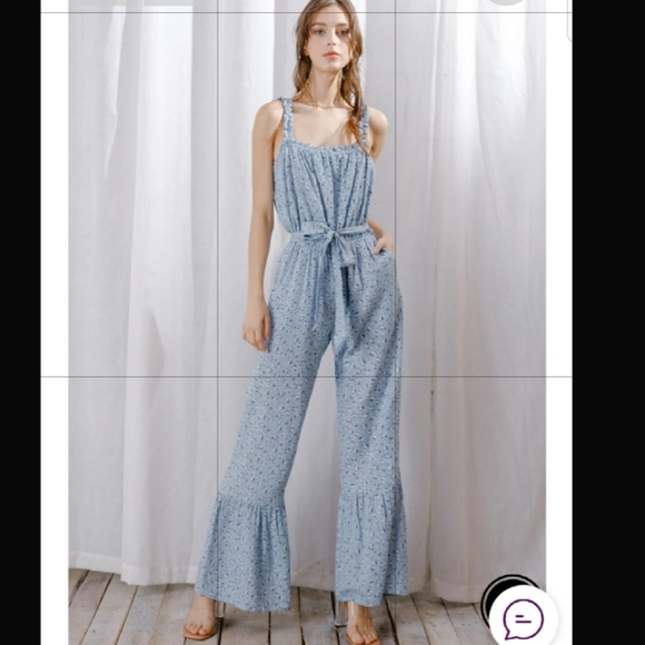Storia Pants - Storia Womens Spaghetti Strap Light Blue Wide Leg Jumpsuit